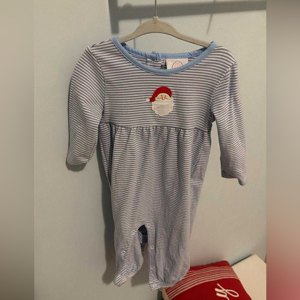 Striped Blue Santa Romper